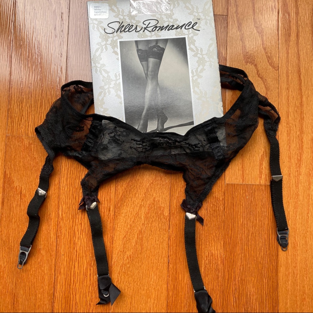 Black garter belt and NWT white stockings